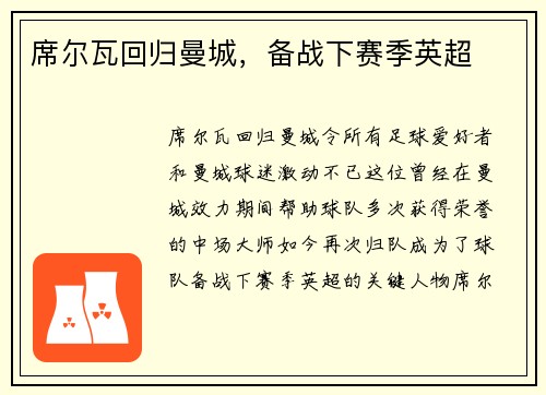 席尔瓦回归曼城，备战下赛季英超